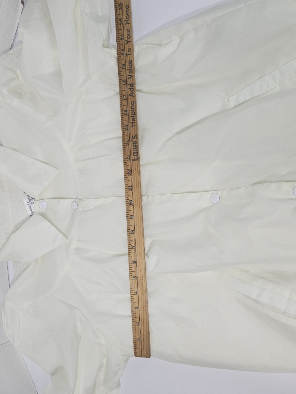 Vtg Current Seen Women L Cream Nylon Jacket Cotton Lined Snap Front Puff Sleeve - Picture 10 of 11
